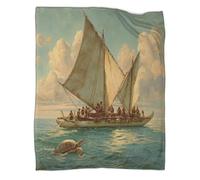 kaiyun Couverture Douce À Motif Canoës polynésiens Antiques, Tortues,Impression 3D,adaptée Au Salon,à La Chambre Et Au Canapé,Chaude Et 70x80inch(180x200cm)