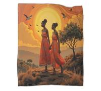 kaiyun Couverture Douce À Motif Femmes africaines en Marche,Impression 3D Art paysager au Coucher du Soleil,adaptée Au Salon,à La Chambre Et Au Canapé,Chaude Et 60x80inch(150x200cm)