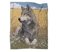 kaiyun Couverture Le Loup Gris était Assis dans l'herbe, au Milieu du Champ, Housse De Canapé-lit Parfaite 40x50inch(100x130cm),Douce Et Au Toucher,Parfaite pour Garder Toute La Famille Au Chaud