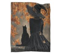 kaiyun Couverture Witch, Black Chat, Golden Leaves, Housse De Canapé-lit Parfaite 40x50inch(100x130cm),Douce Et Confortable Au Toucher,Parfaite pour Garder Toute La Famille Au Chaud