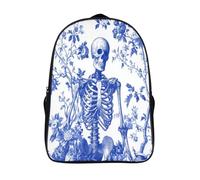 kaiyun Crâne, fleurs bleues Cartable Imprimé 3D Sac À Dos Pour Ordinateur Portable Unisexe Pour Enfants/étudiants/Adultes 16 inch