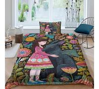 kaiyun Créature étrange et Petite Fille Set Housse De Couette Literie Housse en Microfibre De Couette avec Taies d'oreiller, Impression 3D Single（135x200cm）
