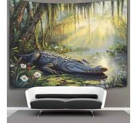 kaiyun Crocodile dans un marais Tapisserie Chambre Esthétique - Murale Indépendante Décoration De Salle Couvre-lit Peinture de paysage naturel Tenture Murale, Art Mural 150cmx200cm