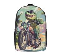 kaiyun Crocodile Wearing Soleilglasses Sac À Dos,Sac Scolaire Enfant Ado Camping,Voyage Cartable Scolaire,Riding A Moto on The Seaside Pop Art Sacs Scolaires,17inch
