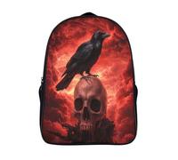 kaiyun Crow Sitting on Human Crâne Décontractée Sac À Dos Enfants Cartables Ciel ardent et nuages Fille Garçons Sac D'école Pour Scolaire Ou Voyage 16 inch