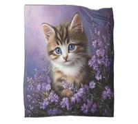 kaiyun Cute Chaton Couverture Purple Fleurs Couverture Super Douce,légère,Chaude Et Confortable pour Canapé De Voyage,40x50inch(100x130cm)