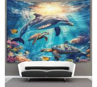 kaiyun Dauphins Tapisserie Murale Tropical Fish Coraux colorés Tortue de mers Tentures Murales Pour Salon Tenture Murale Décorative Pour Chambre 70cmx100cm