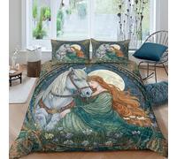 kaiyun Déesse, destrier Gris Perle Parure De Lit Housse De Couette 3 Pièces avec Taies d'oreiller 3D Motif, Literie en Microfibre,pour Adultes Et Enfants King（220x240cm）