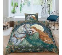 kaiyun Déesse, destrier Gris Perle Set Housse De Couette Literie Housse en Microfibre De Couette avec Taies d'oreiller, Impression 3D Single（135x200cm）