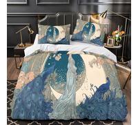 kaiyun Déesse, Nouvelle Lune, Paon Housse De Couette Microfibre - Parure De Lit 3D Imprimé, Chambre À Coucher Décoration Comfort Housse Couette Et Taies d'oreiller Super King（260x220cm）