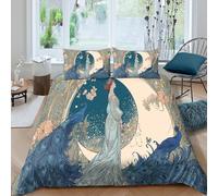 kaiyun Déesse, Nouvelle Lune, Paon Literie Parure De Lit en en Microfibre avec Housse De Couette en 3D Imprimé 3 Pièces avec King（220x240cm）