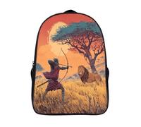 kaiyun Des bandes dessinées africaines-Marseillais chassant des lions Sac À Dos,Sac Scolaire Enfant Ado Camping,Voyage Cartable Scolaire, Sacs Scolaires,16 inch