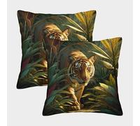 kaiyun des Tigres rôdent Librement dans la Jungle Dense Housse De Coussin 45x45cm Paquet De 2 Taies d'oreiller Décorative Adaptée Au Lit,Voiture,canapé,Jardin