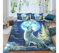 kaiyun Dessin animé Loup Howling at The Lune Parure De Lit De en Microfibre Winter Forêt Ensemble De Housse De Couette Imprimé 3D Taie d'oreiller, pour Adultes Enfants Filles Garçon King（220x240cm）