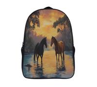 kaiyun Deux chevaux dans une rivière Sacs À Dos,imprim É 3D Cartable Sac Mode Pour Maternelle Ou Primaire 16 inch