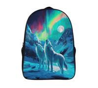 kaiyun Deux loups et les aurores boréales colorées Sac À Dos Unisexe Loisir Backpack Garçons École Sacs Filles Cartable Daypacks Adulte Léger 16 inch