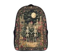 kaiyun Deux squelettes se tenant la main au clair de lune, architecture gothique Cartable À Dos Enfant École Fille Garçon Collége Sac De Voyage Léger Sac D'école Scolaires 16 inch
