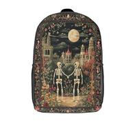 kaiyun Deux squelettes se tenant la main au clair de lune, gothique Architecture Cartable À Dos Enfant École Fille Garçon Collége Sac De Voyage Léger Sac D'école Scolaires 17inch