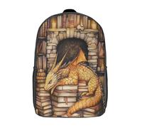 kaiyun Dragon dans son repaire Sac À Dos Cartable Illustration de bibliothèque fantastique BackpacK Scolaire Enfants Portable Léger Et Design Respirant Unisexe 17inch College Pack