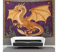 kaiyun Dragon d'or médiéval Tapisserie Murale À Suspendre, Fond violet Murales,Plaque De Pique-Nique Décoration Murale Plafond Art Mural 180cmx230cm