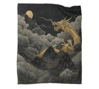 kaiyun Dragon doré, Montagnes Est Douce,Confortable Et Chaude, Couverture Jetée Motif 3D Art Japonais,Le Lit Adapté Aux Adultes Et Aux Adolescent 60x80inch(150x200cm)