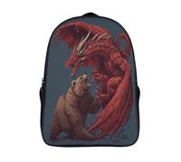 kaiyun Dragon rouge européen combattant un ours brun Sacs À Dos Pour Étudiant,Mignonne Décontracté Pour Garçons Filles Cartable Scolaire 16 inch