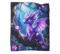 kaiyun Dragon Violet Fantasy Couverture Imprimée en 3D Art de créatures Magiques Édredon en Peluche Douce pour Lits Et Canapés De Vacances,50x60inch(127x152cm)