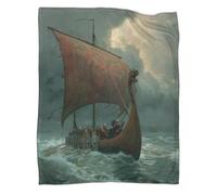 kaiyun Drakkar naviguant dans Une mer agitée Impression 3D Guerriers Vikings Couvre-lit Conçu Doux Et Chaud en Flanelle Couverture Pelucheuse 40x50inch(100x130cm)