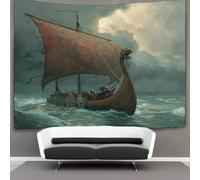 kaiyun Drakkar viking naviguant sur une mer agitée Tapisserie Murale À Suspendre, Pour Décoration De Chambre À Coucher,fête D'anniversaire Ou Toile De Fond De Jardin 150cmx200cm