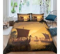 kaiyun Drakkars Vikings, Pyramides de l'Égypte Antique 3D en Microfibre Housse De Couette avec Fermeture Éclair, 3 Pièces Parure De Lit Housse pour Adultes Et Enfants Double（200x200cm）