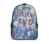 kaiyun DreamDiscussioncher, Two Wolves Sac À Dos Enfant,Léger Mignon Cartable Garçons Filles Étudiant Utilisation Quotidienne White Fleurs And Blue Feathers Sac 16 inch