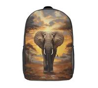 kaiyun Éléphant d'Afrique Cartable Faune au coucher du soleil Imprimé 3D Sac À Dos Pour Ordinateur Portable Unisexe Pour Enfants/étudiants/Adultes 17inch