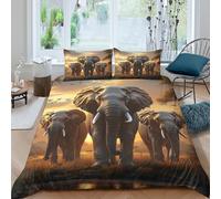 kaiyun Éléphant d'Afriques Housse De Couette Scène de Safari Sauvage Parure De Lit 3 Pièces en Microfibre 3D Motif Imprimé avec Taies d'oreiller pour Adultes Enfants Super King（260x220cm）