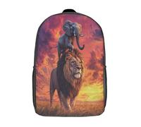 kaiyun Éléphant Riding A Powerful Lion Sac À Dos Unisexe Loisir Backpack Garçons École Sacs Filles Prairie ouverte Cartable Daypacks Adulte Léger 17inch