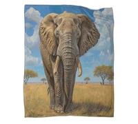 kaiyun Éléphants Couverture Imprimée en 3D on The Savannah Ciel Bleu Édredon en Peluche Douce pour Lits Et Canapés De Vacances,70x80inch(180x200cm)