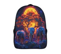 kaiyun Éléphants psychédéliques dans la savane Sac À Dos Enfant Fille Pleine lune Garçons Adolescents Primaire Avec Boucle De Réglage Cartables Scolaires 16 inch