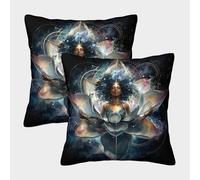 kaiyun Esprit Cosmique féminin sacréTaies d'oreiller 45x45cm Paquet De 2, Décoratives pour Salon,Chambre À Coucher,canapé Lotus Astral Housses De Coussin