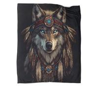 kaiyun Esprit du Loup Couverture Imprimée en 3D Style Art amérindien Édredon en Peluche Douce pour Lits Et Canapés De Vacances,70x80inch(180x200cm)