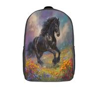 kaiyun Étalon noir Cartable À Dos Enfant École Fille Garçon Collége Sac De Voyage Meadow with Fleurs Léger Sac D'école Scolaires 17inch