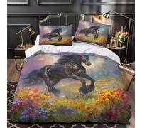kaiyun Étalon Noir Parure De Lit Housse 3 Pièces Meadow with Fleurs en Microfibre avec Taies d'oreiller De Couette Imprimé pour Enfants Adolescents Super King(260x220cm)