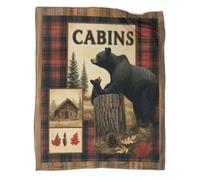 kaiyun Famille d'ours dans Une cabane 3D Literie Style Art Rustique forestier Couverture De Lit en Peluche Imprimée Numérique pour Garçons Et Filles 40x50inch(100x130cm)