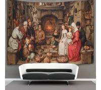 kaiyun Famille médiévale assise autour du feu Tenture Murale Tapisserie, Décoration Murale,art Mural Au Plafond 100cmx150cm