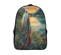 kaiyun Femme Standing by The Lake at Soleilset Sac À Dos D'école Style Bohémien Imprimé 3D Sac À Unisexe Pour Enfants/étudiants/Adultes 16 inch