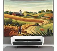 kaiyun Fermiers récoltant des terres agricoles Tapisserie Clipart vectoriel simple Suspendu Au Mur Chambre À Coucher,salon,dortoir,esthétique,décoration Murale 100cmx150cm