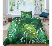 kaiyun Feuilles de Palmier, Monstera Parure De Lit Housse 3 Pièces Green Aquarelle Plants en Microfibre avec Taies d'oreiller De Couette Imprimé pour Enfants Adolescents Single（135x200cm）