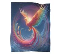 kaiyun Fiery Red Phénix with Rainbow-Like Feathers Couverture Imprimée en 3D Édredon en Peluche Douce pour Lits Et Canapés De Vacances,50x60inch(127x152cm)