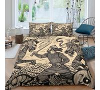 kaiyun Flat Design : scène de Bataille Viking Parure De Lit Housse 3 Pièces en Microfibre avec Taies d'oreiller De Couette Imprimé pour Enfants Adolescents King（220x240cm）