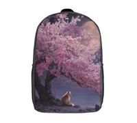 kaiyun Fleurs de cerisier roses sous la lune, renard Sac À Dos D'écolier,imprimé En 3D, Cartables Scolaires Enfants,Grande Capacité,pour Voyage,léger 17inch
