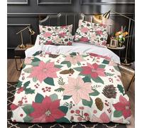 kaiyun Fleurs de Poinsettia, Feuilles de Houx et Pommes de pin Taies d'oreiller Et Housses De Couette Impression Numérique 3D Literie 3 Pièces Adaptée Aux Adultes Et Enfant Super King（260x220cm）