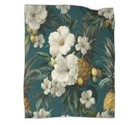 kaiyun Fleurs Tropicales Blanches, Feuilles Vertes et Ananas,Nouvelle Couverture De Dortoir,Douce,Moelleuse,Quatre Saisons,80x90inch(200x230cm)